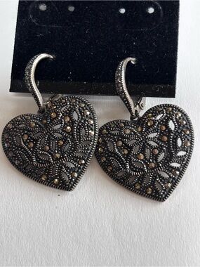 Judith Jack Sterling Silver 925 Marcasite Heart Earrings Sparkle Filigree